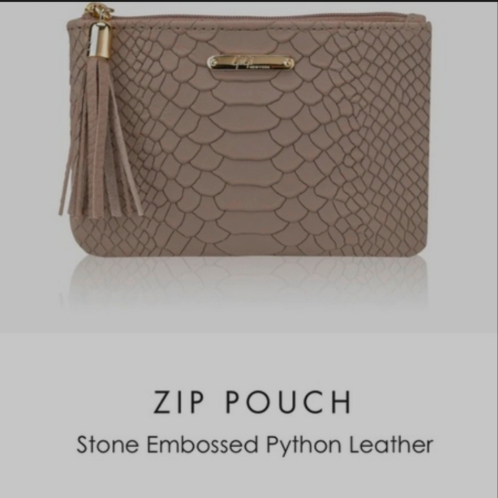 NWOT Gigi New York Embossed Python Leather Zip Pouch
